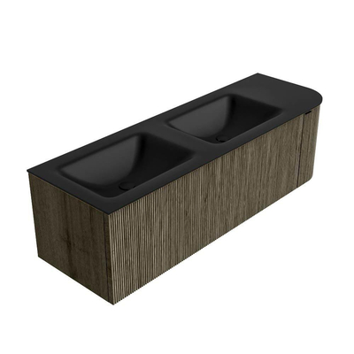 Mondiaz KURVE Ensemble de meuble de salle de bains - 145x46x40cm - 1 tiroir - 1 porte - vasque solid surface - double / gauche - 2 trous de robinet - Shadow