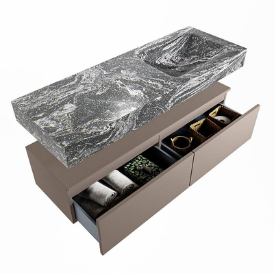 Mondiaz ALAN-DLUX Ensemble de meuble - 130cm - meuble Smoke mat - 2 tiroirs - Lavabo Cloud Lava suspendu - vasque Droite - 0 trous de robinet