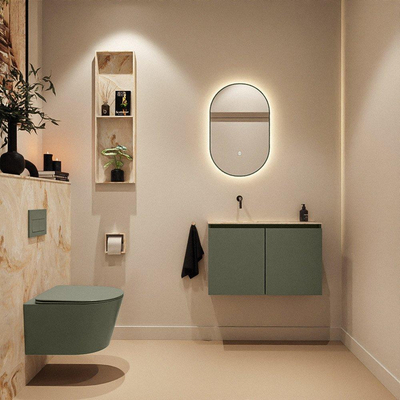 MONDIAZ TURE-DLUX Meuble toilette - 80cm - Army - EDEN - vasque Frappe - position gauche - sans trou de robinet