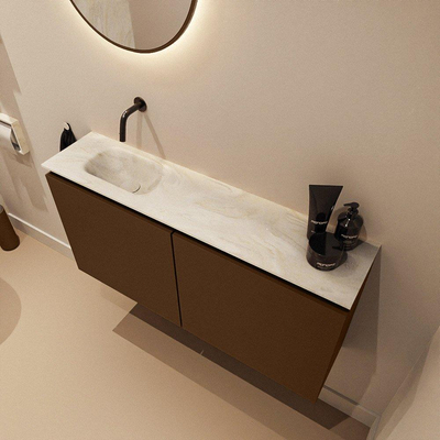 MONDIAZ TURE-DLUX 100cm toiletmeubel Rust. EDEN wastafel Ostra positie links. Zonder kraangat.