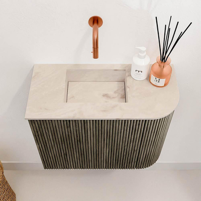 Mondiaz JOYA-DLUX 51.6cm toiletmeubel - ronding rechts kleur Shadow - Wastafel FAYE positie Links Zonder kraangat kleur Frappe.