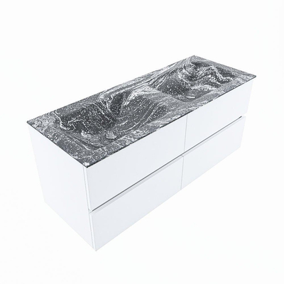 Mondiaz VICA-DLUX ensemble de meuble de salle de bain - 120cm - meuble sous lavabo talc - 4 tiroirs - lavabo encastré cloud double - 2 trous de robinet - miroir modèle spot - version XL 60cm de haut - lave