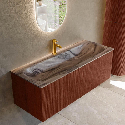 MONDIAZ KURVE-DLUX 120cm badmeubel kleur Ruby met 1 lade en 0 deuren. Wastafel BIG LARGE Midden 1 kraangat Sombra.