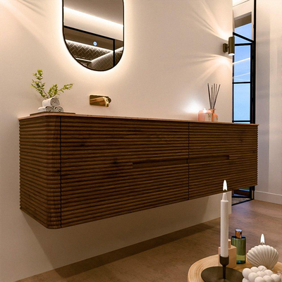 Mondiaz CIRO-DLUX Badkamermeubelset - 180x45x50cm - Solid surface wastafel Saba - 1 wasbak Links - zonder kraangaten - 4 lades - Dusk