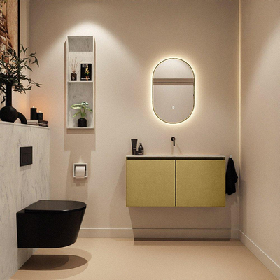 MONDIAZ TURE-DLUX Meuble toilette - 100cm - Oro - EDEN - vasque Opalo - position centrale - sans trou de robinet