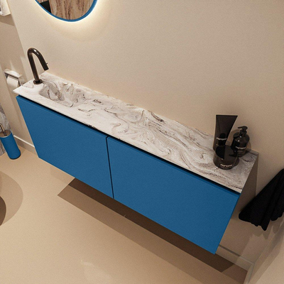 MONDIAZ TURE-DLUX 120cm toiletmeubel Jeans. EDEN wastafel Glace positie links. Met 1 kraangat.