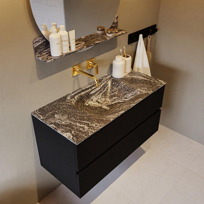 Mondiaz VICA-DLUX ensemble de meuble de salle de bain - 100cm - meuble sous-vasque urban - 2 tiroirs - lavabo encastré cloud milieu - sans trous de robinet - miroir modèle spot - version XL 60cm de haut - lave