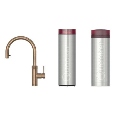Quooker Flex Round kokendwaterkraan - draaibare & uittrekbare uitloop - PRO3 incl. Cube reservoir - Warm / kokend / bruisend / gefilterd water - messing patina