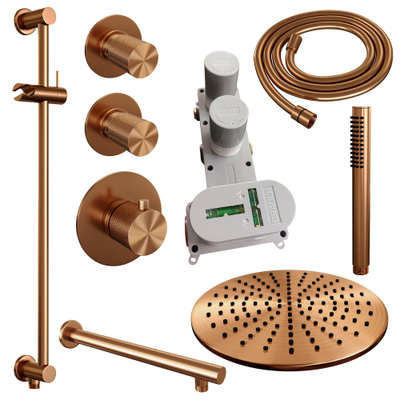 BRAUER Copper Carving inbouw regendoucheset – Ø30 cm hoofddouche – 40 cm rechte wandarm – staafhanddouche – glijstang 70 cm