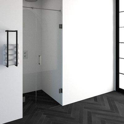 BRAUER Void porte de niche 2-parties verre transparent 90x200 réversible avec porte pivotante 60 contre le mur incl. traitement du verre PVD couleur inox