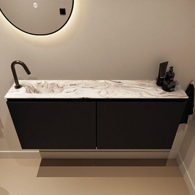 MONDIAZ TURE-DLUX Meuble toilette - 120cm - Urban - EDEN - vasque Glace - position gauche - 1 trou de robinet