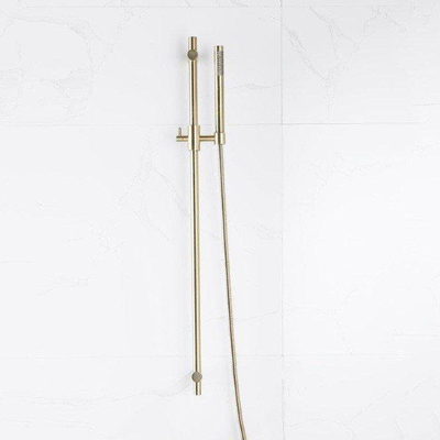 FortiFura Calvi Ensemble de douche avec barre curseur - douchette stylo - flexible en métal - Laiton brossé (doré)