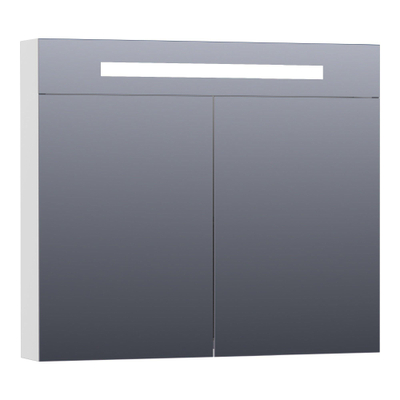 BRAUER Double Face Spiegelkast - 80x70x15cm - verlichting - geintegreerd - 2 links- rechtsdraaiende spiegeldeur - MDF - mat wit