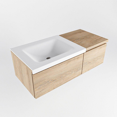 MONDIAZ BUKLA 100cm badmeubel met module 40 kleur Washed Oak met 2 lades. Wastafel CLOUD links 1 kraangat kleur Talc.