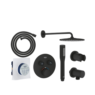 Grohe Grohtherm Smartcontrol Douche pluie - encastrable - thermostatique - pommeau de douche rond - douchette stick - Noir mat