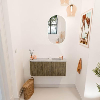 Mondiaz JOYA-DLUX 91.6cm toiletmeubel - ronding links kleur Dusk - Wastafel FAYE positie Rechts 1 kraangat kleur Glace.