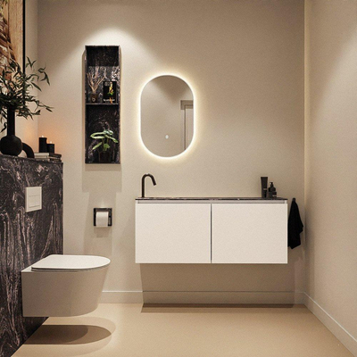 MONDIAZ TURE-DLUX Meuble toilette - 120cm - Talc - EDEN - vasque Lava - position gauche - 1 trou de robinet