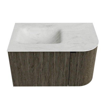 Mondiaz KURVE-DLUX Badkamermeubelset - 75x46x40cm - 1 lade - 1 deur - wastafel solid surface - links - zonder kraangat - Shadow