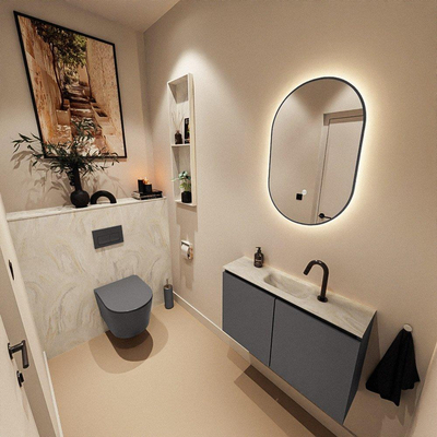 MONDIAZ TURE-DLUX Meuble WC 80 cm Dark Grey. EDEN lavabo Ostra position milieu. Avec 1 trou de robinet.