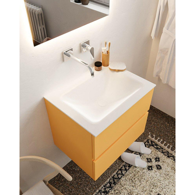 Mondiaz VICA Ensemble de meuble de salle de bain - 60cm - meuble sous-vasque ocre - 2 tiroirs - lavabo nuage milieu - sans trou de robinet XL version 60cm haut