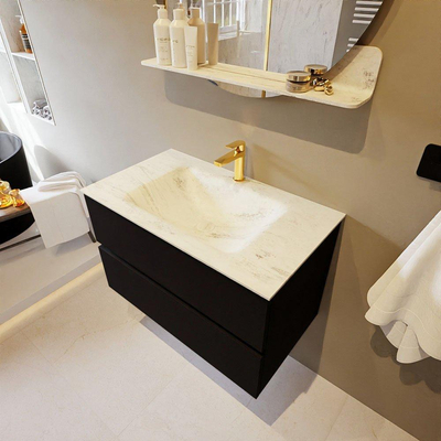 MONDIAZ VICA-DLUX Ensemble meuble de salle de bains - 80cm - meuble bas Urban - 2 tiroirs - lavabo encastré Cloud centré - 1 trou de robinet - version haute 60cm - Opalo