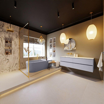 MONDIAZ VICA-DLUX Ensemble meuble de salle de bains - 150cm - meuble bas Cale - 4 tiroirs - lavabo encastré Cloud gauche - sans trous de robinet - version haute 60cm - Glace