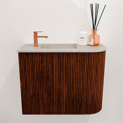 Mondiaz JOYA-DLUX 51.6cm toiletmeubel - ronding rechts kleur Ruby - Wastafel FAYE positie Links 1 kraangat kleur Opalo.
