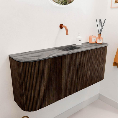 Mondiaz JOYA-DLUX 103.2cm toiletmeubel - ronding links en rechts kleur Walnut - Wastafel FAYE positie Midden Zonder kraangat kleur Sombra.