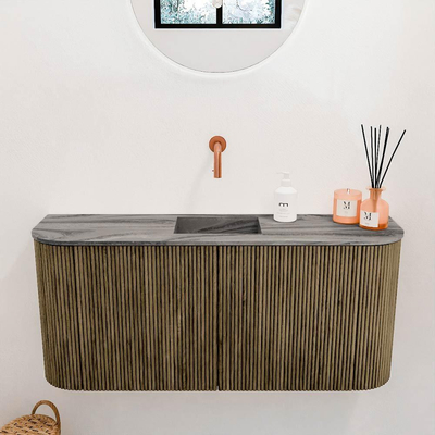 Mondiaz JOYA-DLUX 93.2cm toiletmeubel - ronding links en rechts kleur Dusk - Wastafel FAYE positie Midden Zonder kraangat kleur Sombra.