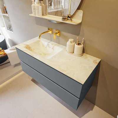 Mondiaz VICA-DLUX ensemble de meuble de salle de bain - 110cm - meuble sous-vasque plata - 2 tiroirs - lavabo encastrée cloud gauche - sans trous de robinet - version haute de 60cm - frape