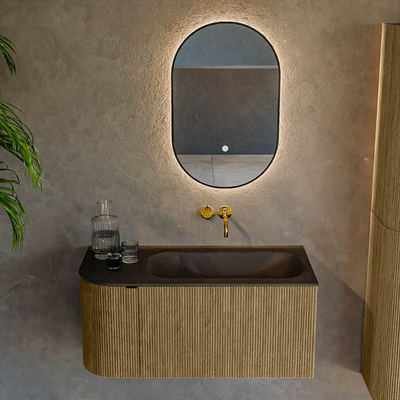 Mondiaz KURVE Badkamermeubelset - 95x46x40cm - 1 lade - 1 deur - wastafel solid surface - rechts - zonder kraangat - Dusk