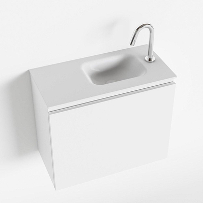 MONDIAZ OLAN Fonteinset - 60x30x40cm - 1 kraangat - 1 lade - talc mat - wasbak rechts - Solid Surface Wit