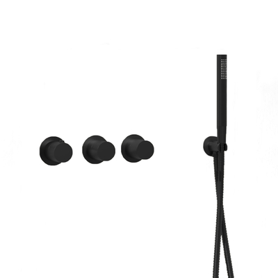 Fortifura Nebbio Ensemble combiné bain - mitigeur thermostatique - coude mural avec support de douchette - flexible de douche métallique - douchette à barre - Remplissage-vidage de baignoire - noir mat