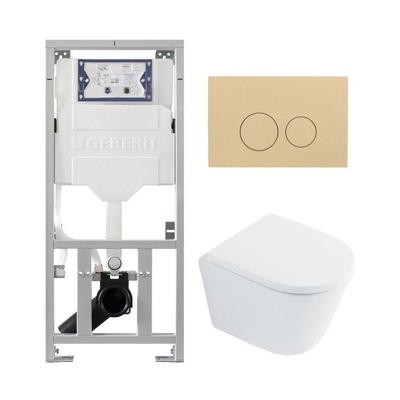 QeramiQ Dely Pack WC - 36,3x51,7cm - à fond creux - sans bride - réservoir encastré Geberit UP320 - abattant WC softclose 35 mm - plaque de déclenchement beige - boutons ronds - blanc brillant