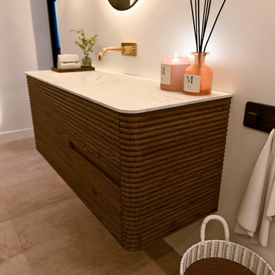 Mondiaz CIRO-DLUX Ensemble de meubles de salle de bains - 120x45x50cm - Plan-vasque solid surface Opalo - 1 vasque à gauche - sans trous de robinet - 2 tiroirs - Dusk