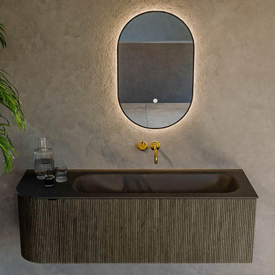 Mondiaz KURVE Ensemble de meuble de salle de bains - 135x46x40cm - 1 tiroir - 1 porte - lavabo solid surface - droit - sans trou de robinet - Shadow