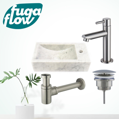 FugaFlow Eccelente Arredo fonteinset - 22x40x10cm - 1 kraangat - rechts - marmer - fonteinkraan RVS geborsteld - wit -