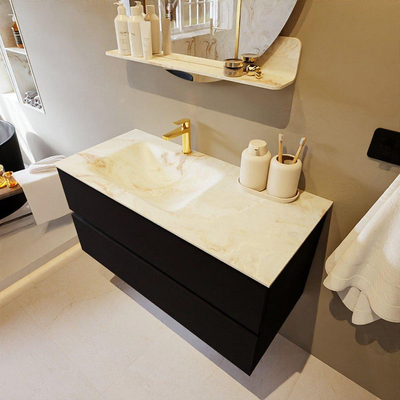 MONDIAZ VICA-DLUX Ensemble meuble de salle de bains - 100cm - meuble bas urban - 2 tiroirs - lavabo encastré cloud gauche - 1 trou de robinet - version haute 60cm - frape