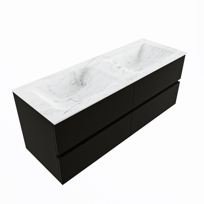 Mondiaz VICA-DLUX ensemble de meuble de salle de bain - 130cm - meuble sous-vasque urbain - 4 tiroirs - lavabo encastré cloud double - 2 trous de robinet - version haute de 60cm - opalo