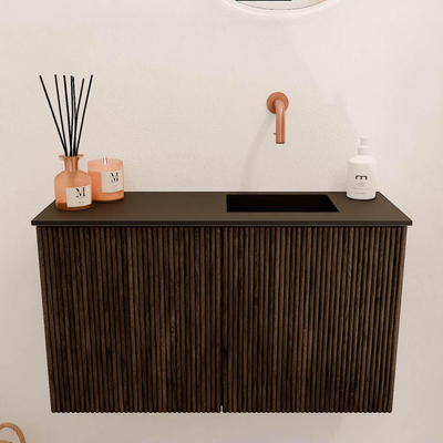 Mondiaz JOYA 70cm toiletmeubel - kleur Walnut - Wastafel FAYE positie Rechts Zonder kraangat kleur Urban.