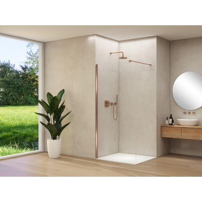 Van Rijn Products ST01 paroi fixe - 138x200cm - verre clair - - épaisseur 8mm - barre de stabilisation - profil mural - Cuivre brossé