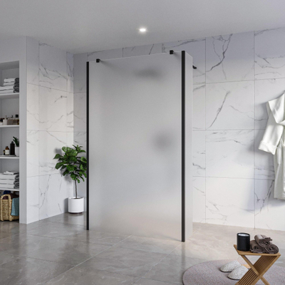 FugaFlow Eccelente Vetro Vrijstaande inloopdouche badkamer - 120x200cm - Glas mat - antikalk - 8mm veiligheidsglas - 2 zijwanden 30cm - met wandarmen en hoekprofielen - Zwart mat -