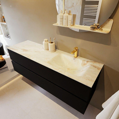MONDIAZ VICA-DLUX Ensemble meuble de salle de bains - 150cm - meuble bas urban - 2 tiroirs - lavabo encastré cloud à droite - 1 trou de robinet - version haute 60cm - frape