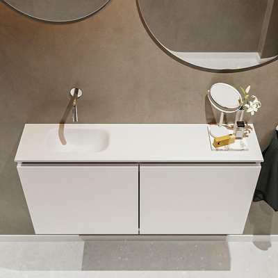 MONDIAZ TURE Toiletmeubel 100x23x50cm met 0 kraangaten 2 deuren linen mat Wastafel Eden links Solid Surface Wit