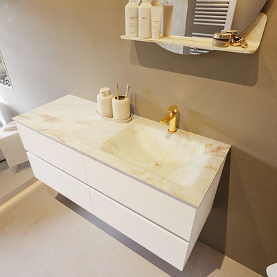 MONDIAZ VICA-DLUX Ensemble meuble de salle de bains - 120cm - meuble bas talc - 4 tiroirs - lavabo encastré cloud à droite - 1 trou de robinet - version haute 60cm - frape