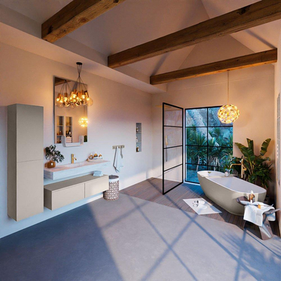 MONDIAZ ALAN - DLUX Ensemble meuble de salle de bains - 120cm - meuble bas - Linen - 2 tiroirs - lavabo suspendu - vasque au milieu - 1 trou de robinet - Opalo