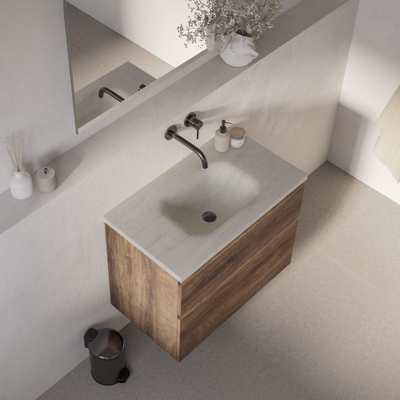 BRAUER Dune Medium Wastafel - 80cm - 1 wasbak - 0 kraangaten - sintered stone - Ivory Travertin