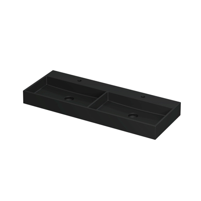 INK United wastafel - 120x45x11cm - 2 wasbakken - 2 kraangaten - porselein Mat zwart