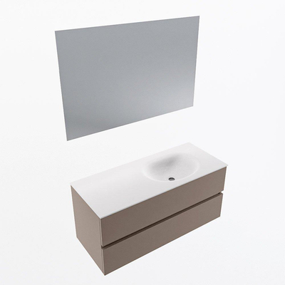 Mondiaz VICA ensemble de meuble de salle de bain - 110cm - meuble sous-vasque fumée - 2 tiroirs - lavabo lune droite - sans trous de robinet - couleur talc - miroir LED - version XL 60cm de haut