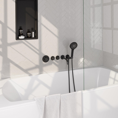 BRAUER Black Edition Badkraan Inbouw - douchegarnituur - 20cm uitloop - inclusief inbouwdeel - 3 gladde knoppen - handdouche rond 3 standen - mat zwart